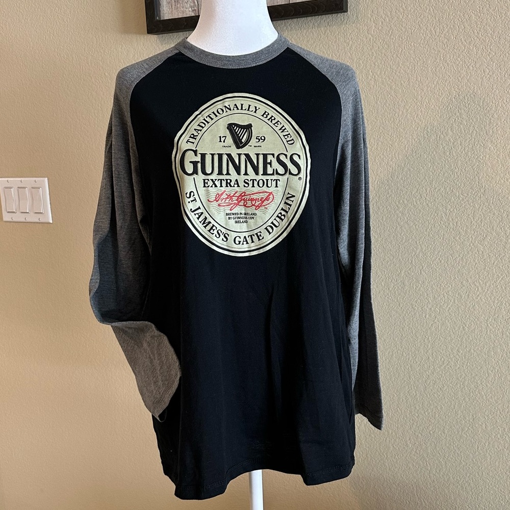 Guinness Unisex Official Black/Gray Long Sleeve T-Shirt Jersey - Size M